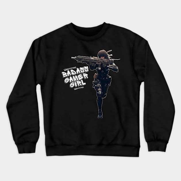 Cyberpunk Badass Gamer Sniper Girl Crewneck Sweatshirt by THE AVENUE BAY